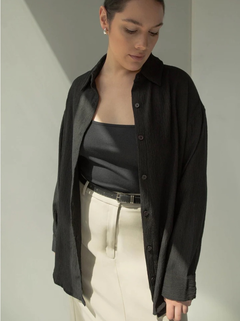 OAK + FORT Black Ribbed Knit Top